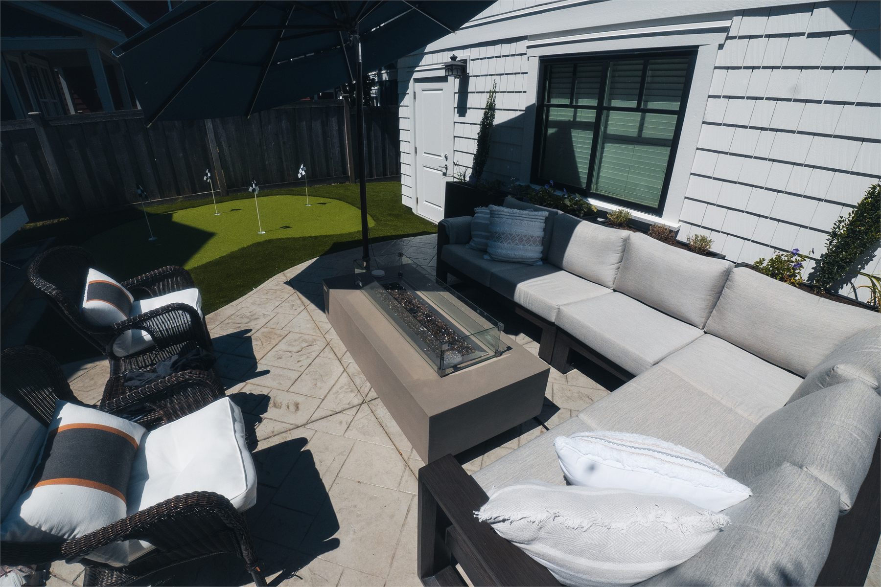 Surrey patio project showing finished concrete and outdoor living space
